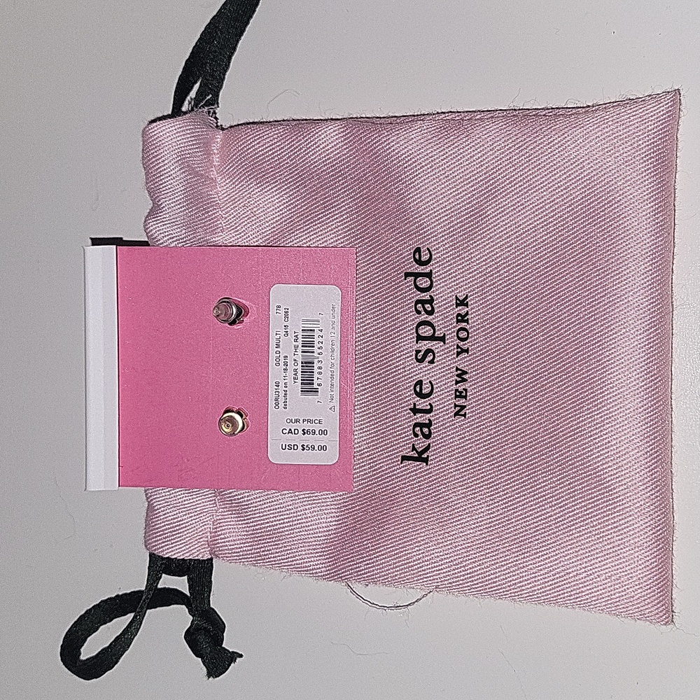 Nwt Kate Spade silver and gold mouse and cheese mismatched stud earrings - Picture 3 of 3